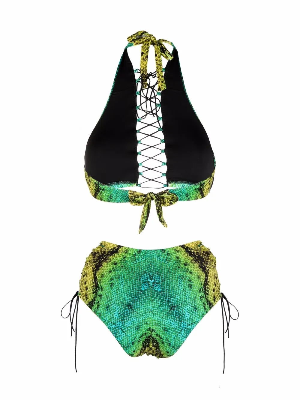 Snakeskin-Print Lattice-Strap Bikini Set