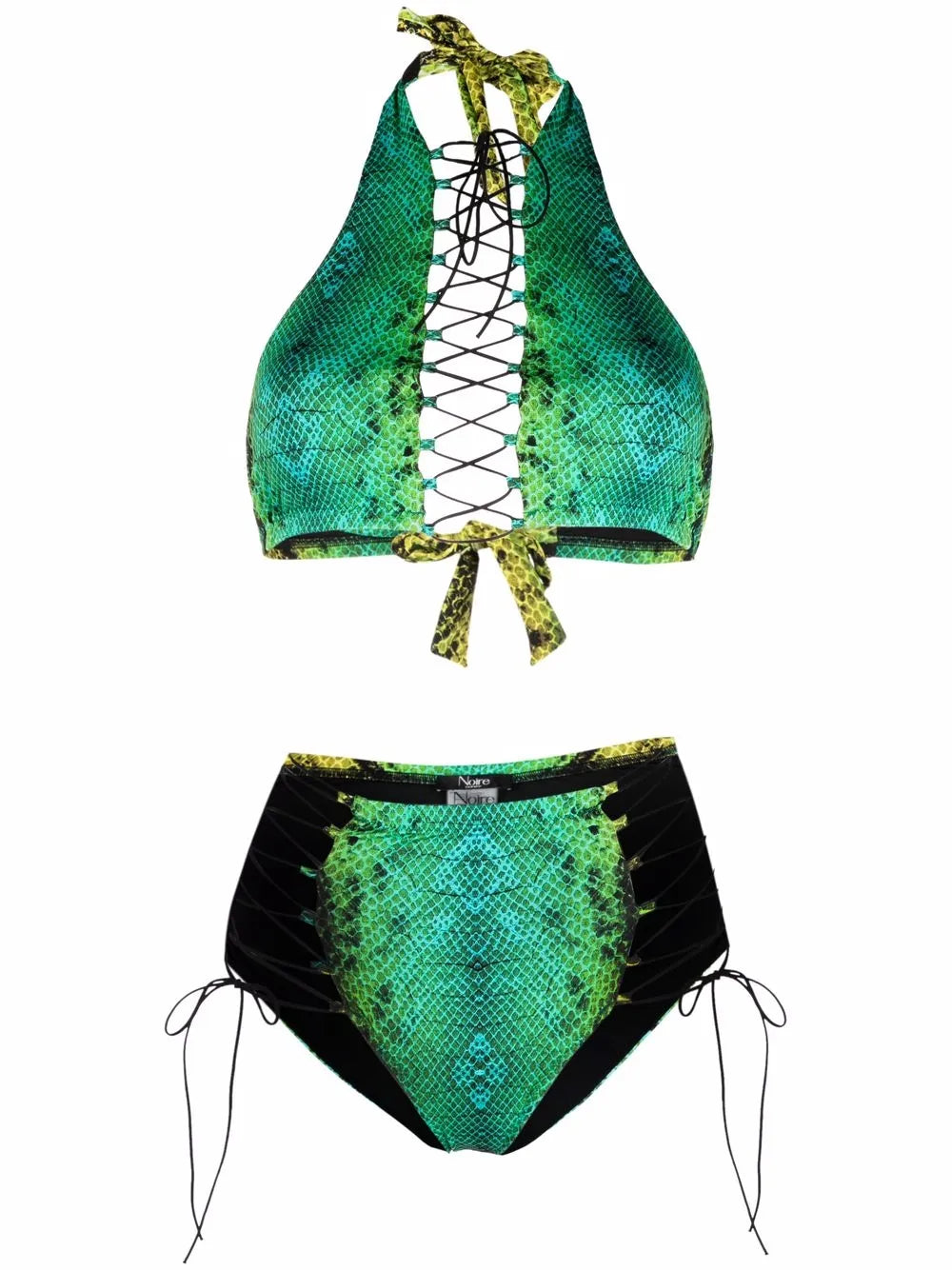 Snakeskin-Print Lattice-Strap Bikini Set