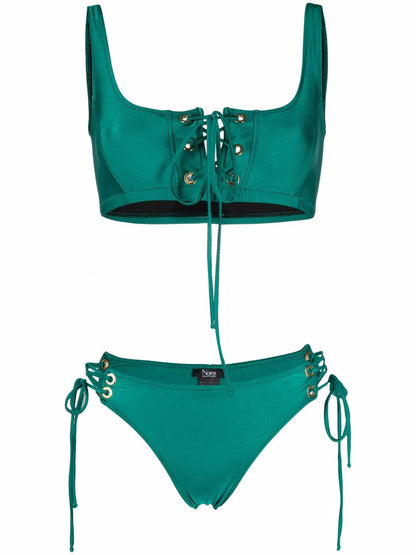 Lattice-Strap Metallic Bikini Set