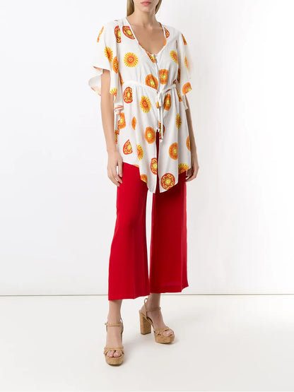 Tie-Fastening Printed Blouse