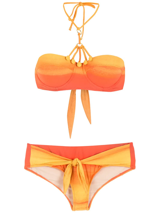Tie-Fastening Printed Bikini Set