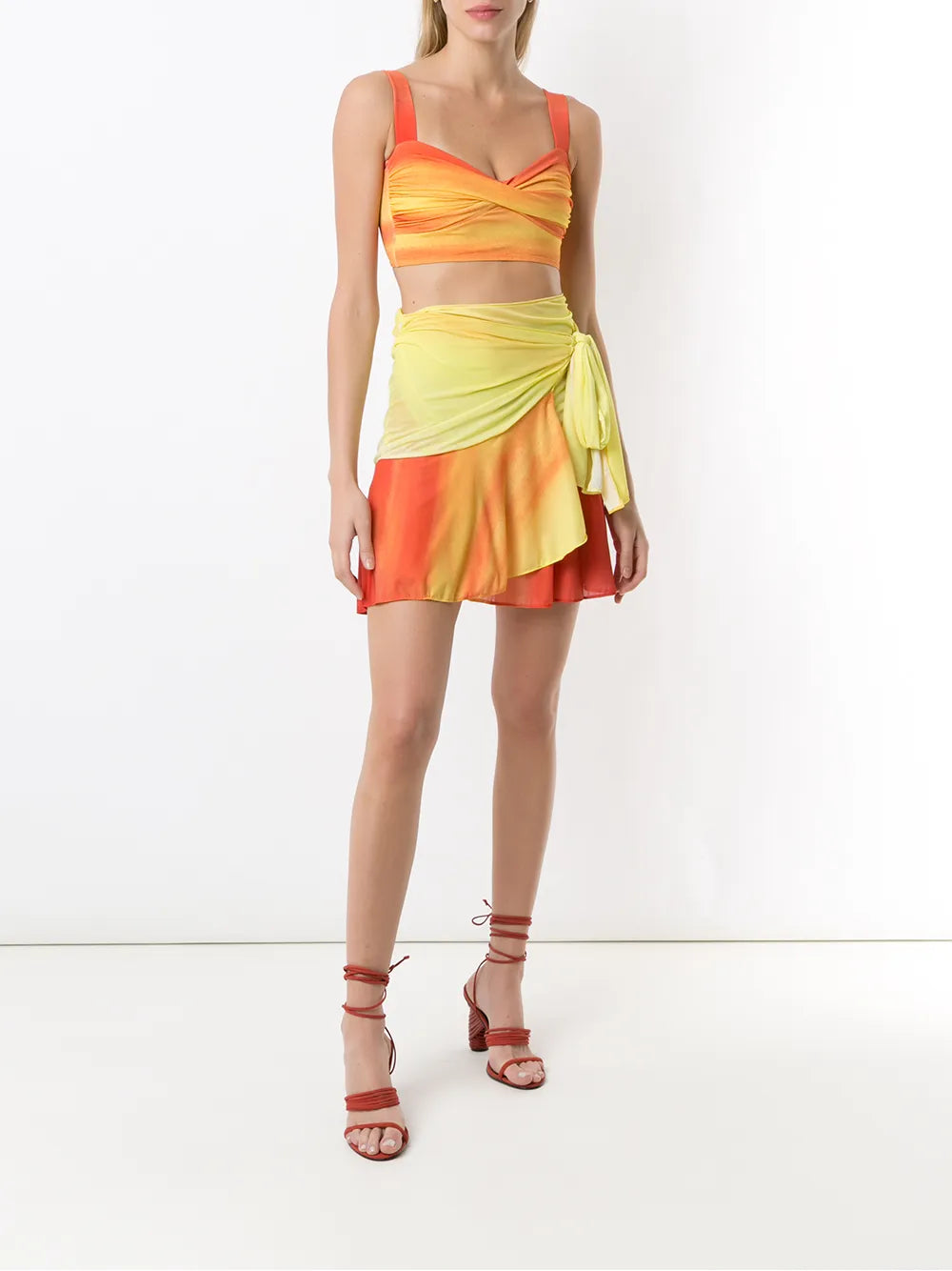 Tie-Fastening Printed Miniskirt