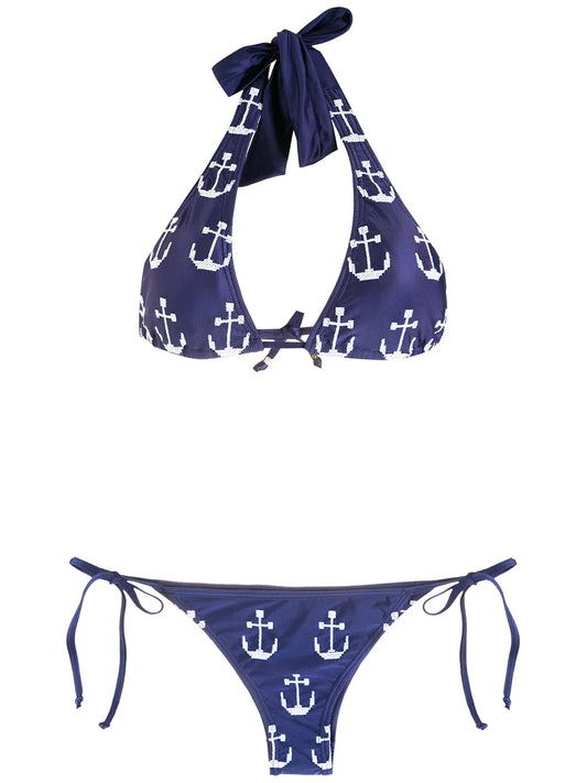 Tie-Fastening Printed Bikini Set