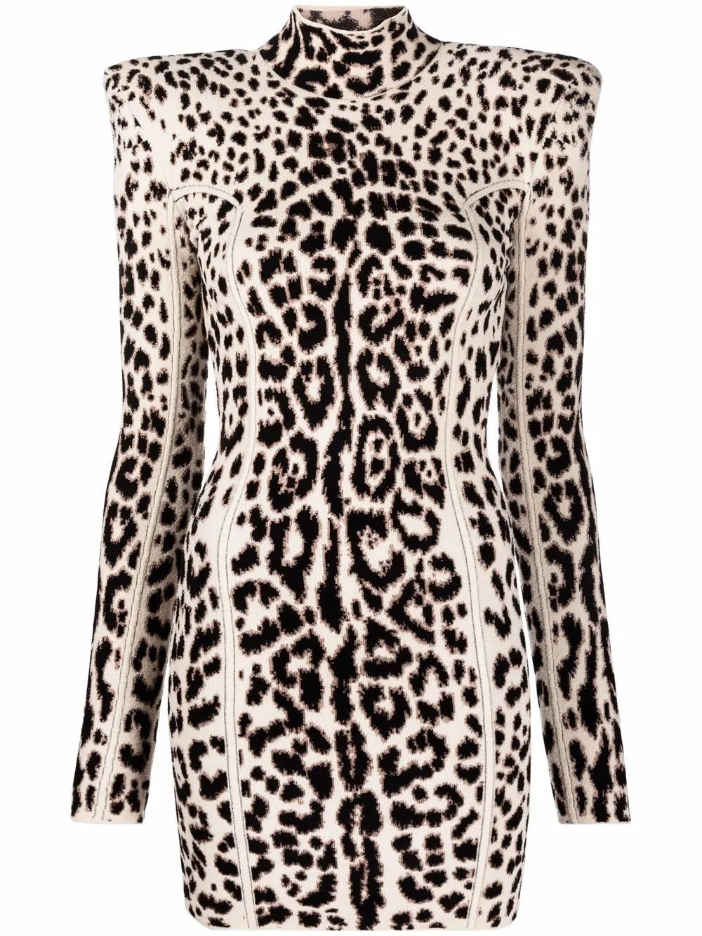 Structured-Shoulder Leopard Dress