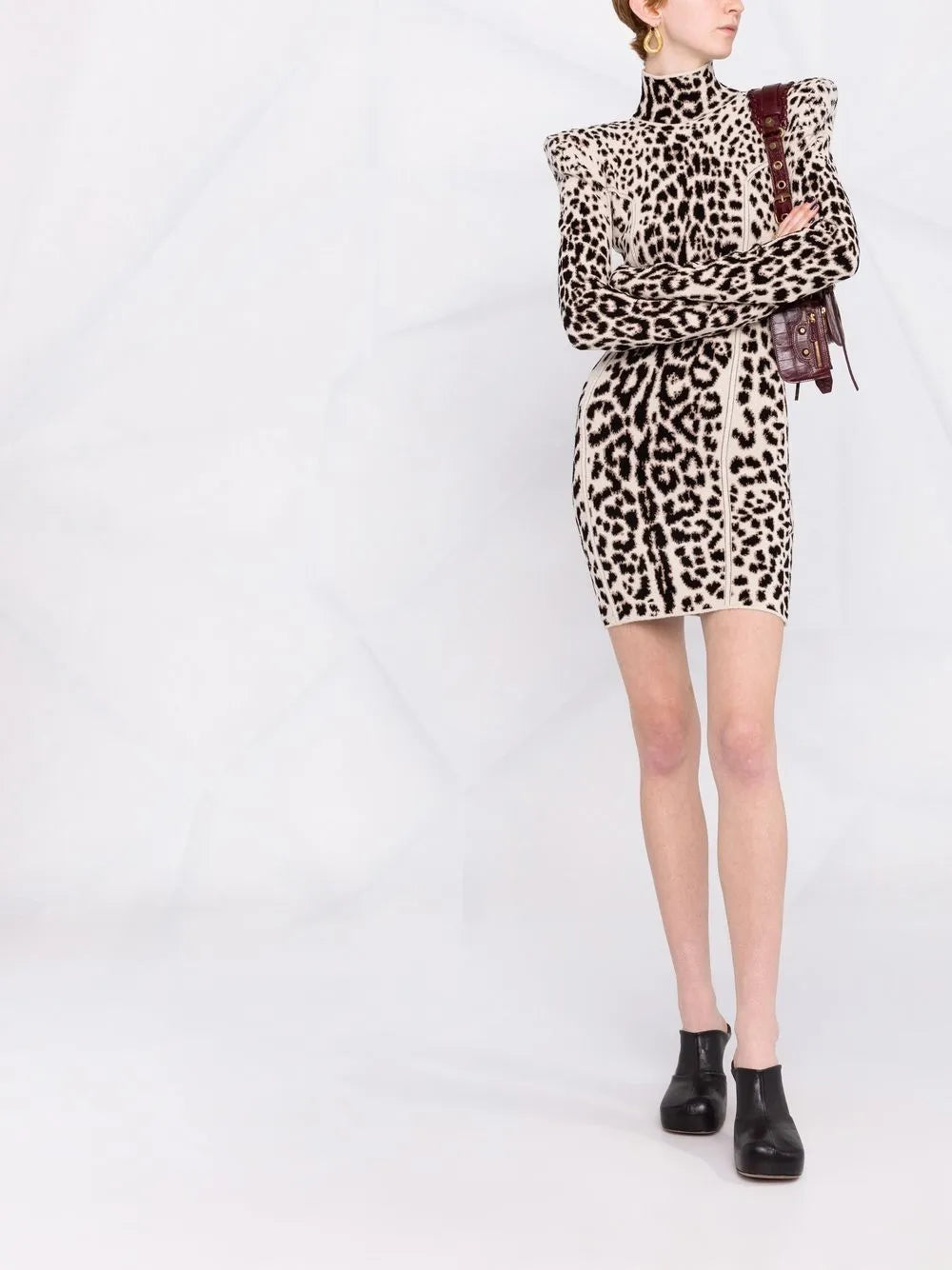 Structured-Shoulder Leopard Dress
