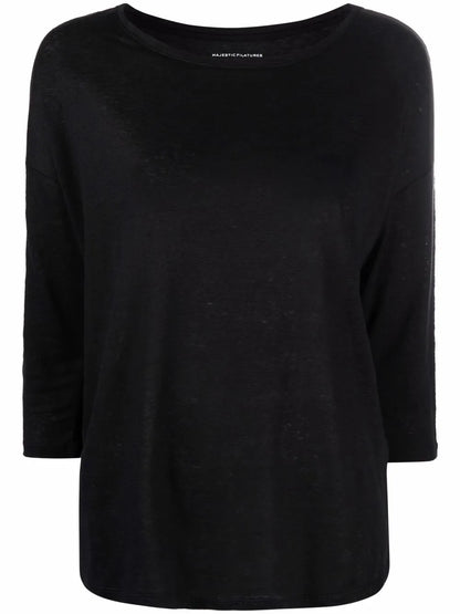 Three-Quarter Sleeve Linen-Blend Top