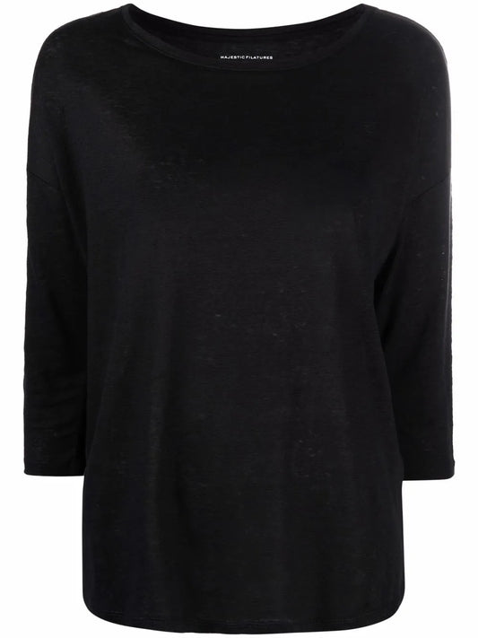 Three-Quarter Sleeve Linen-Blend Top