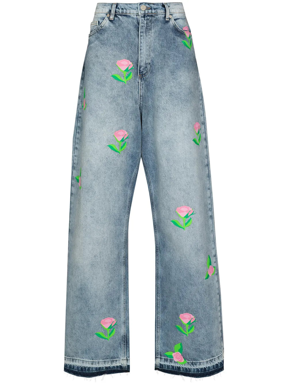 Rose-Print Wide-Leg Jeans