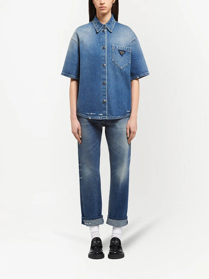 Triangle-Logo Denim Shirt