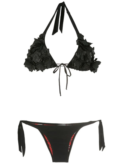 Floral-Detail Triangle Bikini Set