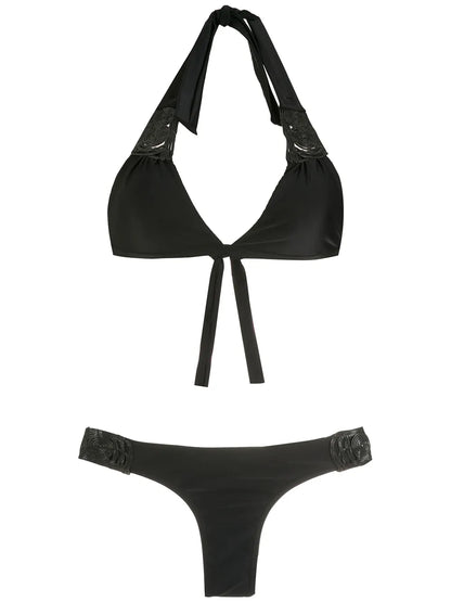 Textured Halterneck Bikini Set