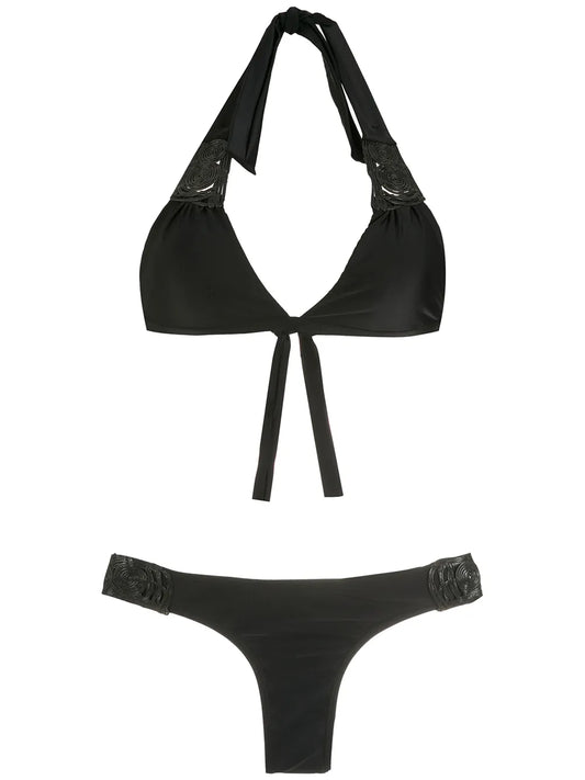 Textured Halterneck Bikini Set