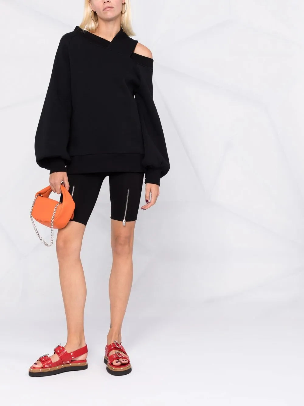 Balloon-Sleeve Off-Shoulder Sweatshirt