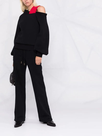 Padded-Strap Asymmetric Sweatshirt