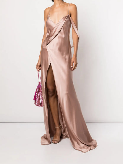 Silk Wrap Floor-Length Gown
