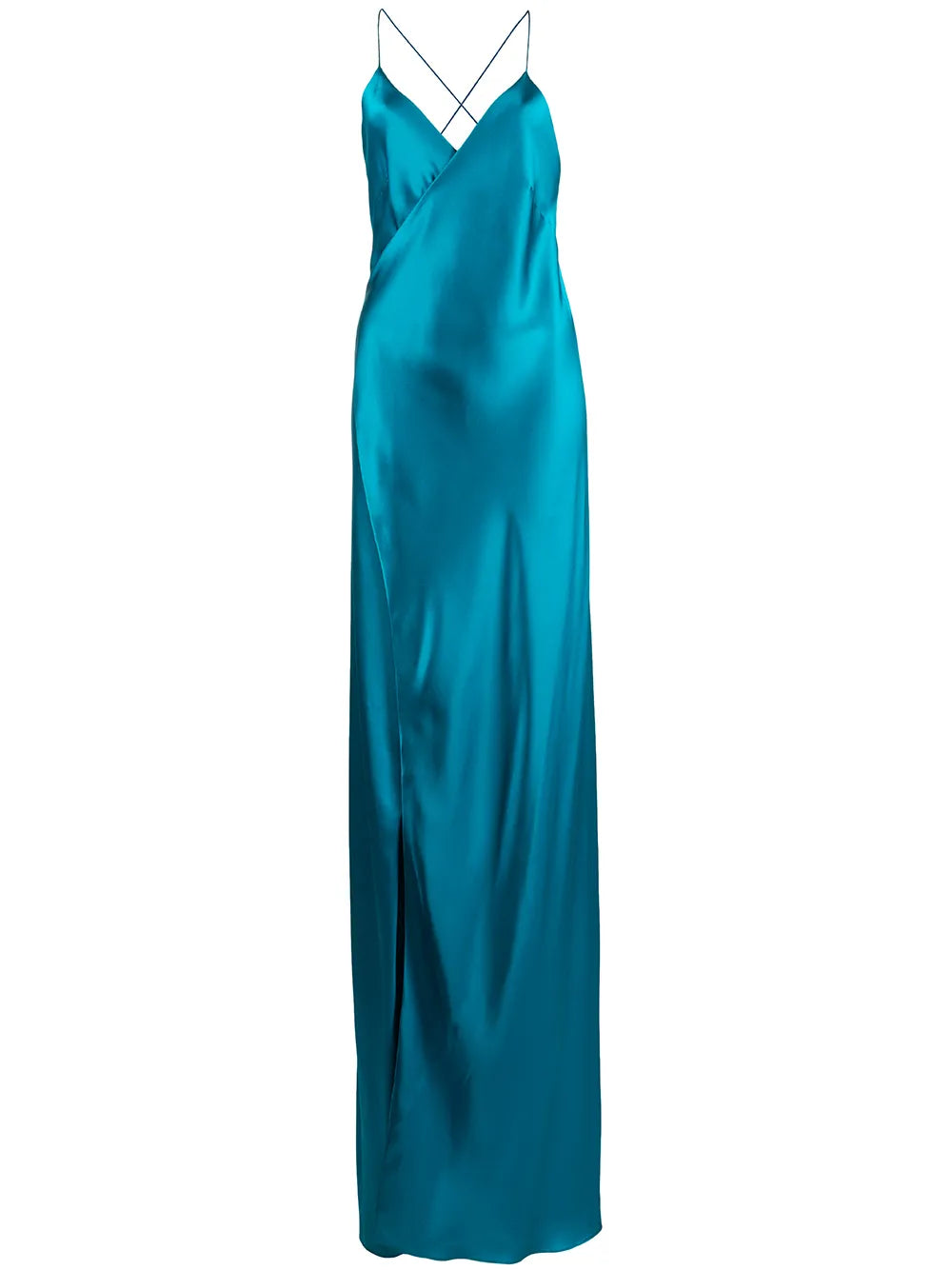 Cross-Strap Silk Wrap Gown