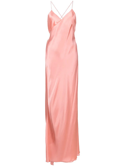 Cross-Strap Silk Wrap Gown