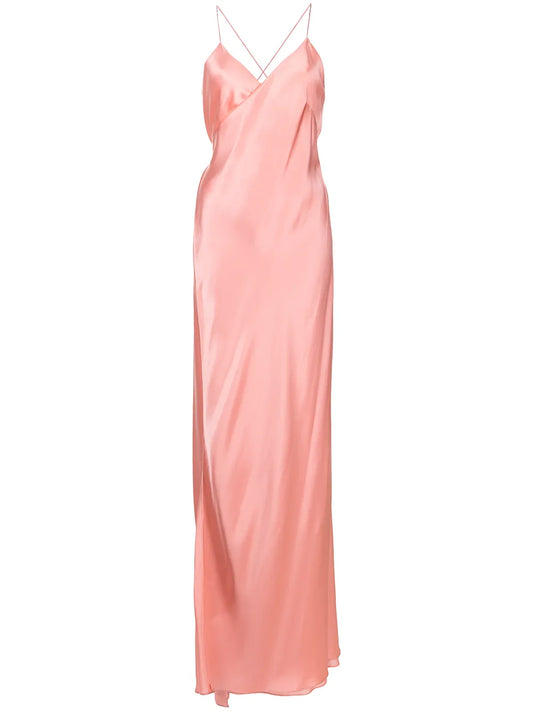 Cross-Strap Silk Wrap Gown