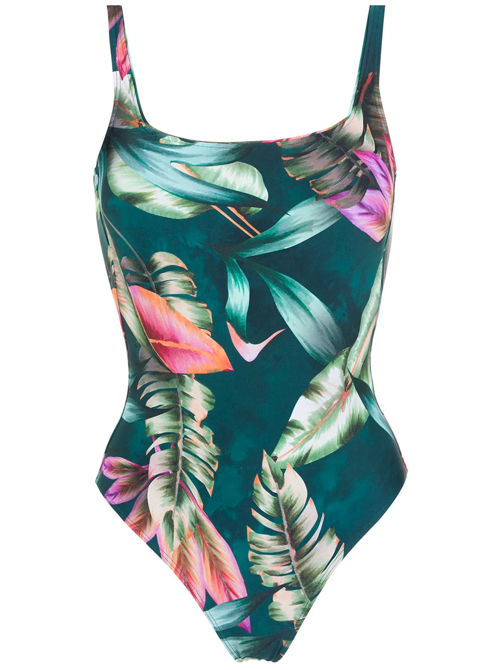 Leaf-Print Square-Neck Swimsuit