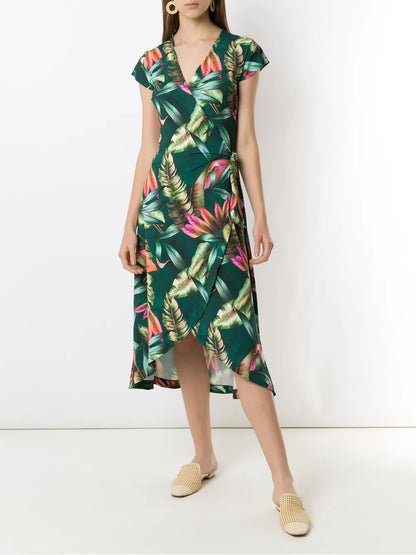 Falcão Leaf-Print Wrap Dress