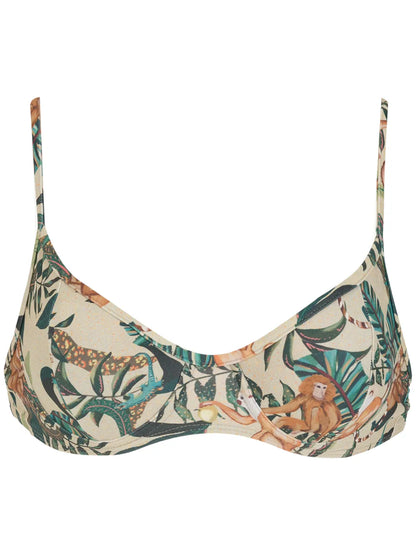 Cassis Leaf-Print Bikini Top