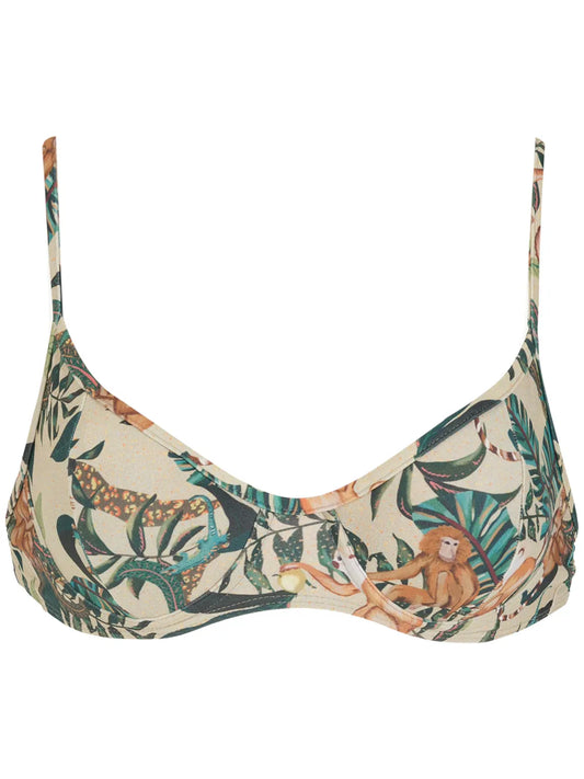 Cassis Leaf-Print Bikini Top