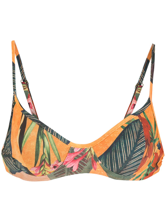 Cassis Leaf-Print Bikini Top
