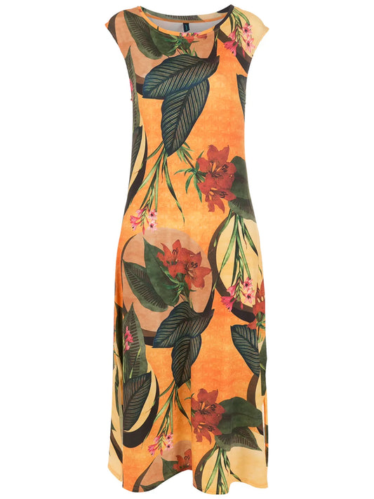 Floral Leaf Print Midi Dress