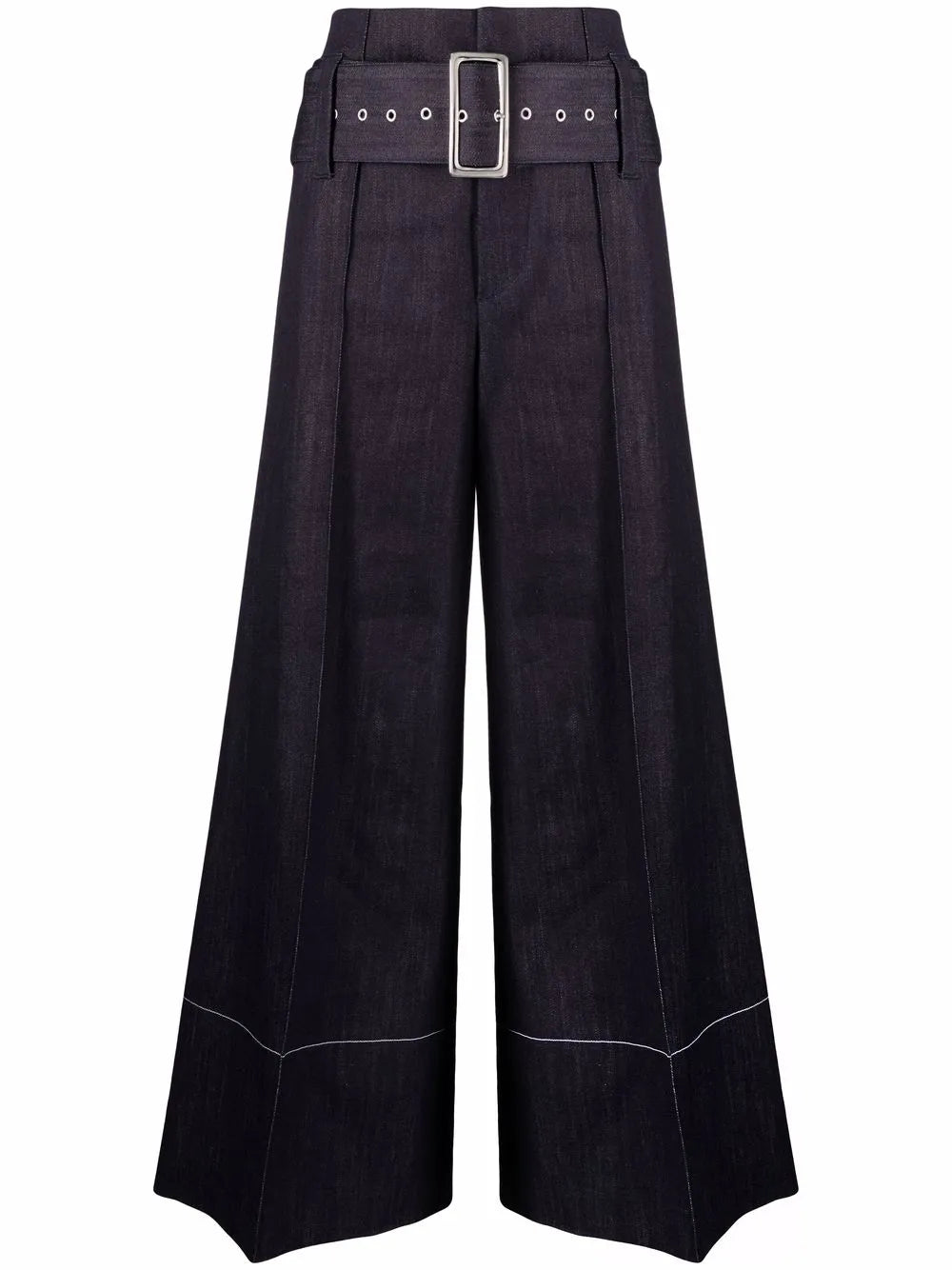 High-Waist Belted Denim Trousers