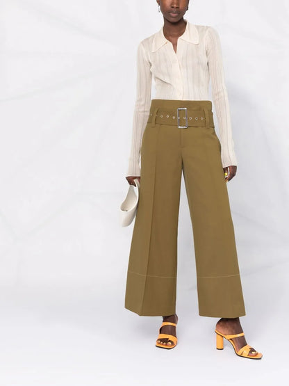 High-Waist Belted Wide-Leg Trousers