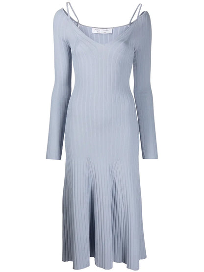 Lightweight Rib Knit V-Neck Dress