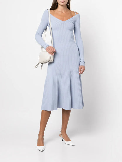 Lightweight Rib Knit V-Neck Dress