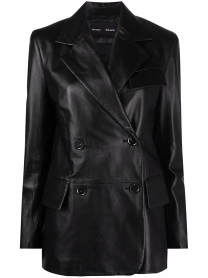 Single-Breasted Leather Blazer