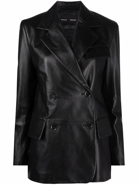 Single-Breasted Leather Blazer
