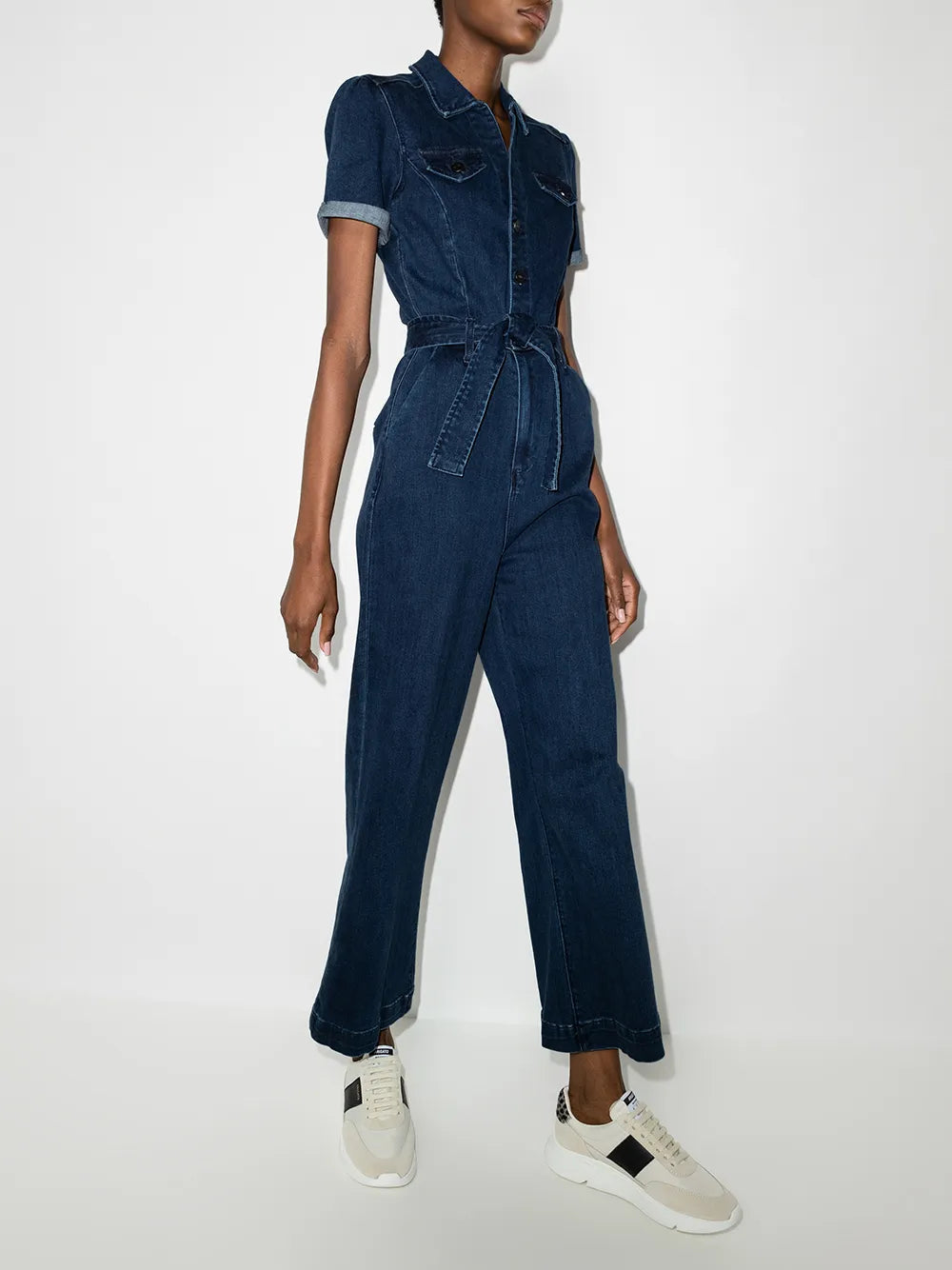 Anessa Short-Sleeve Denim Jumpsuit