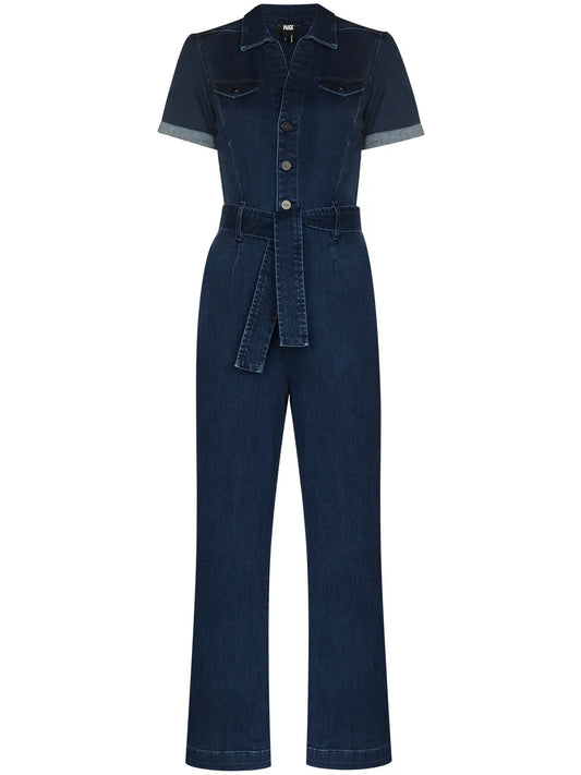 Anessa Short-Sleeve Denim Jumpsuit