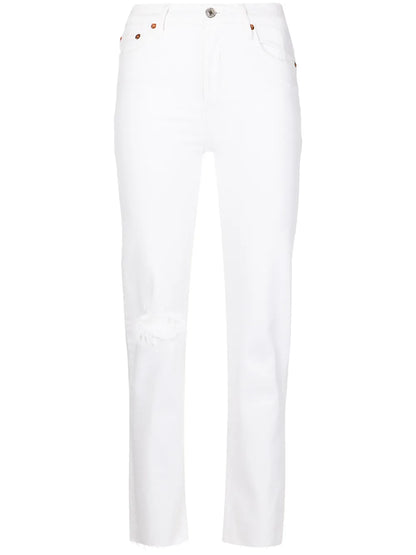 Distressed Straight-Leg Jeans