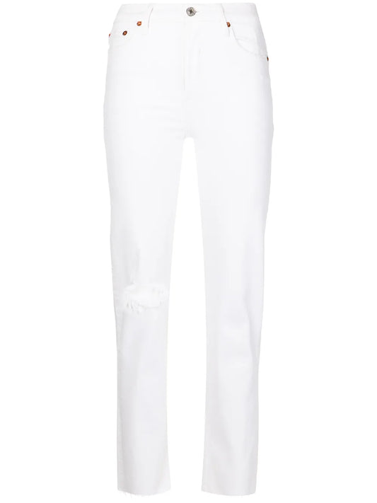 Distressed Straight-Leg Jeans