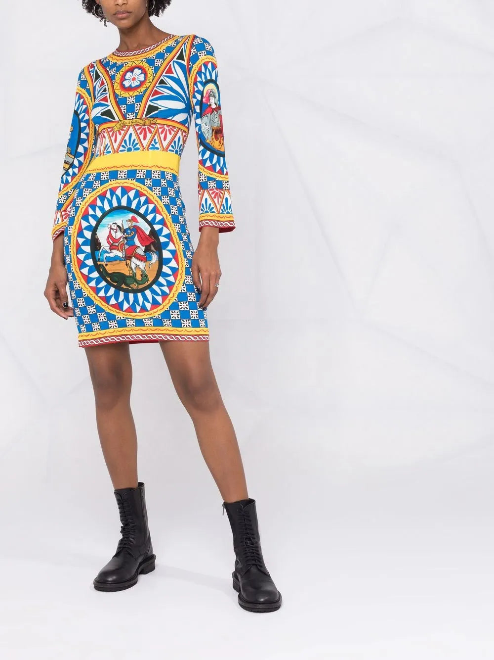 Graphic-Print Long-Sleeve Dress