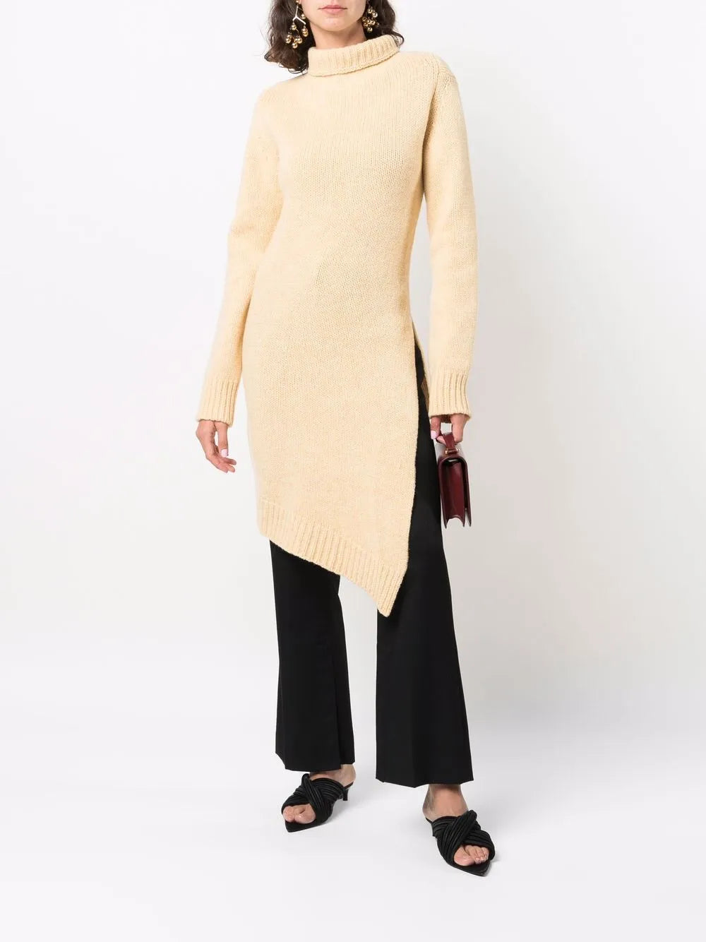 Asymmetric-Hem Roll Neck Jumper