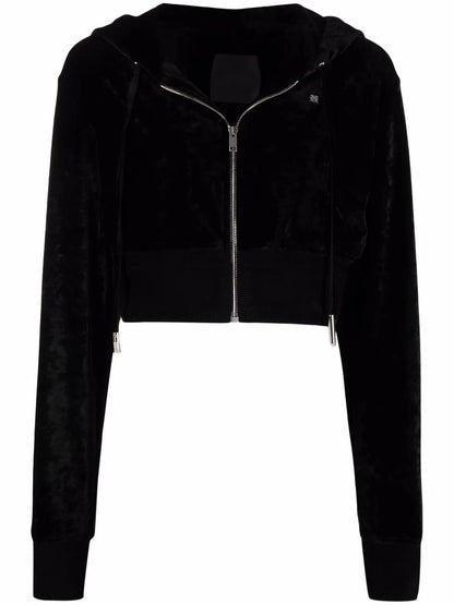 Cropped Velvet Hoodie