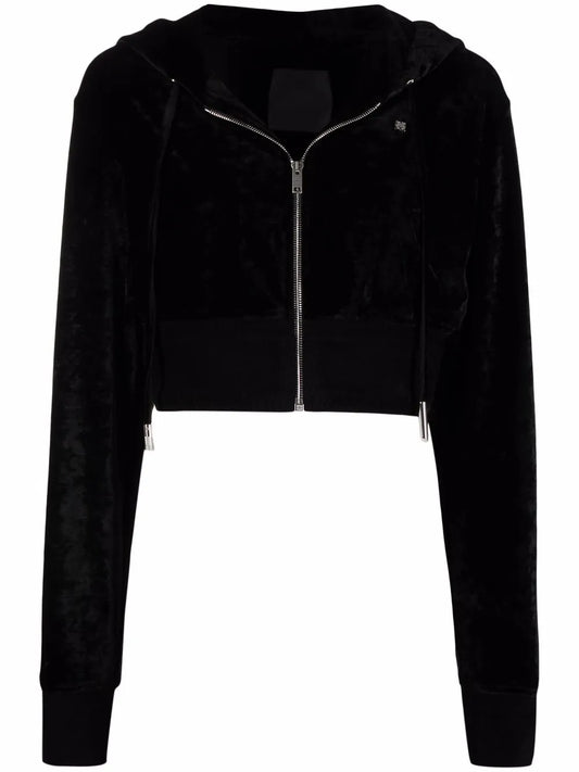 Cropped Velvet Hoodie