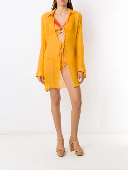 Tie-Front Silk Beach Cover-Up