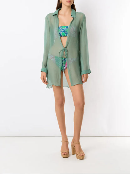 Tie-Front Silk Beach Cover-Up
