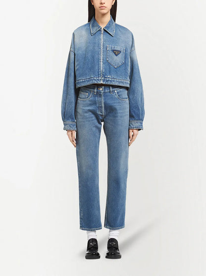 Cropped Organic-Denim Jacket