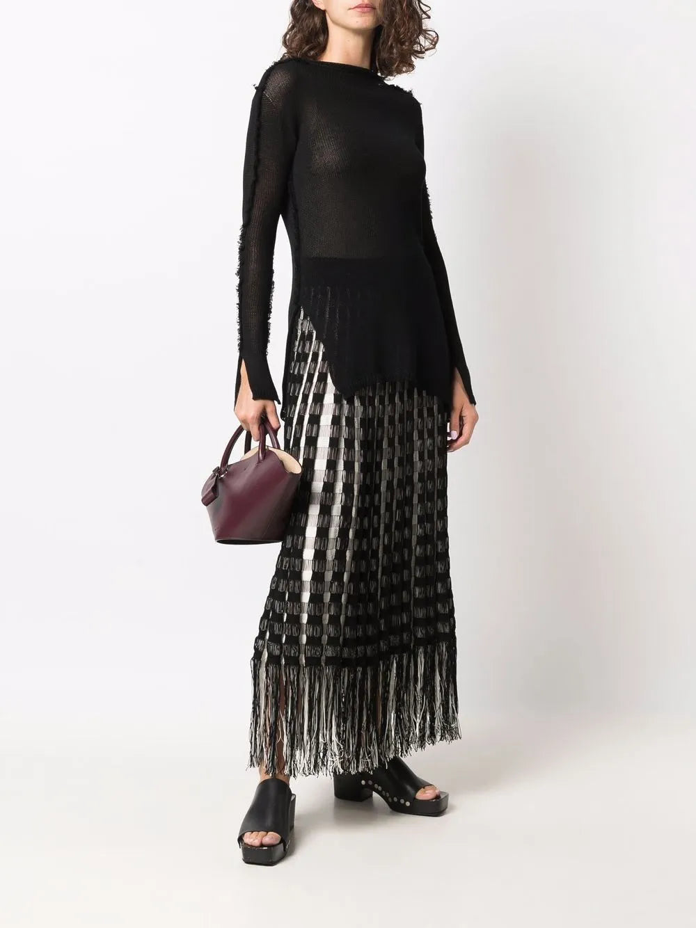 Fringed-Hem Woven A-Line Skirt