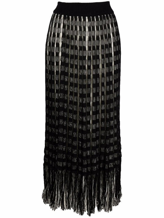 Fringed-Hem Woven A-Line Skirt