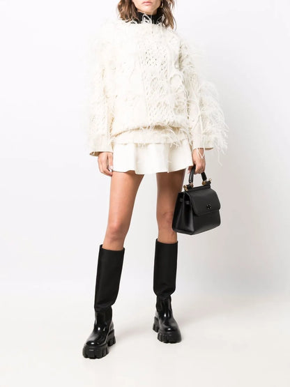 Feather-Embellished Wool Jumper