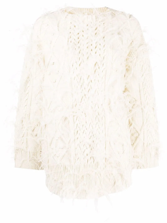 Feather-Embellished Wool Jumper