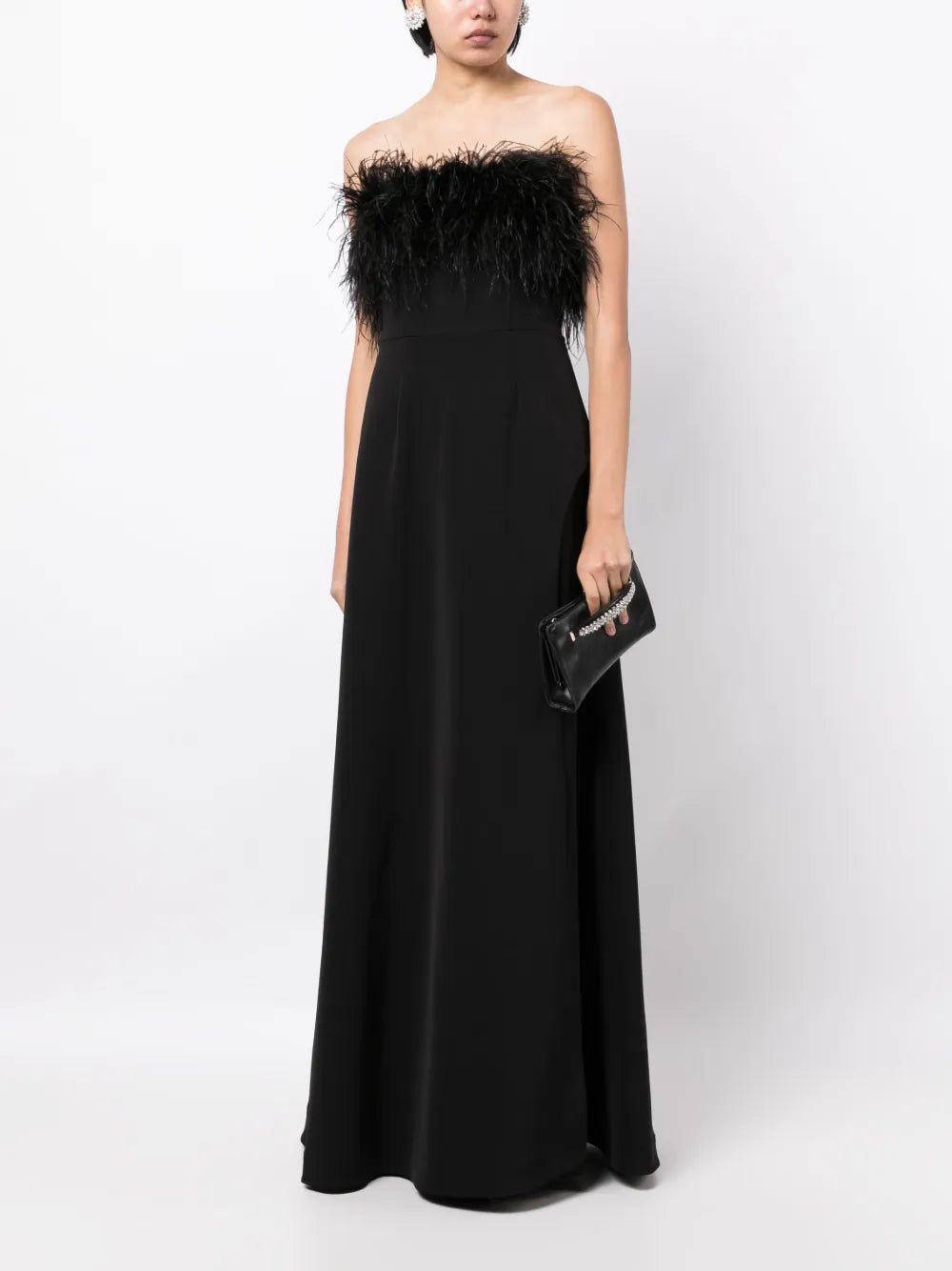 Linc Feather-Embellished Strapless Gown